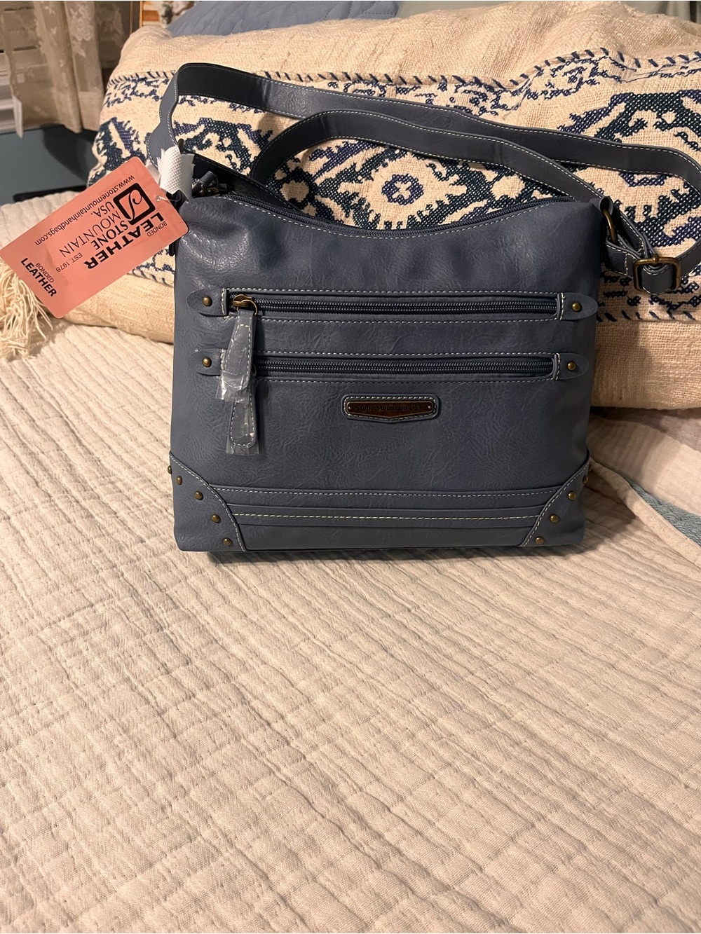 Stone Mountain leather Blue purse Crossbody Bag
